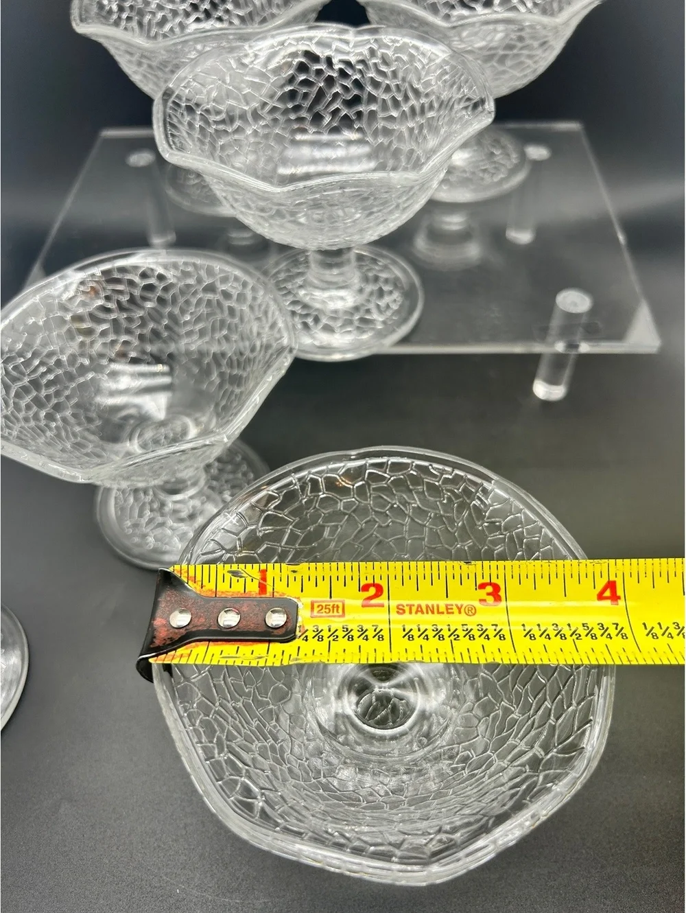 L. E. Smith Six Vintage “Crackle” Footed Sherbet Dishes